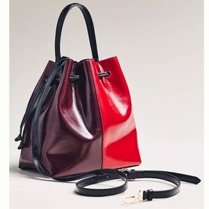 Anthropologie Two-Tone Cinched Bucket Bag Elegant Red and Black